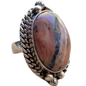Handcrafted Sterling Silver Rhodochrosite Ring, Size 8.5 Natural Stone Jewelry